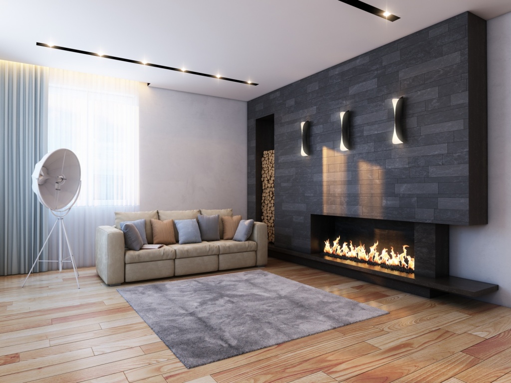 Дизайн зала в квартире с камином: современное и инновационное стилевое оформление хай-тек